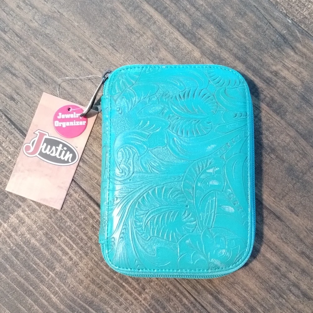 Justin Boots Teal Leather Jewelry Organizer - Picture 1 of 7